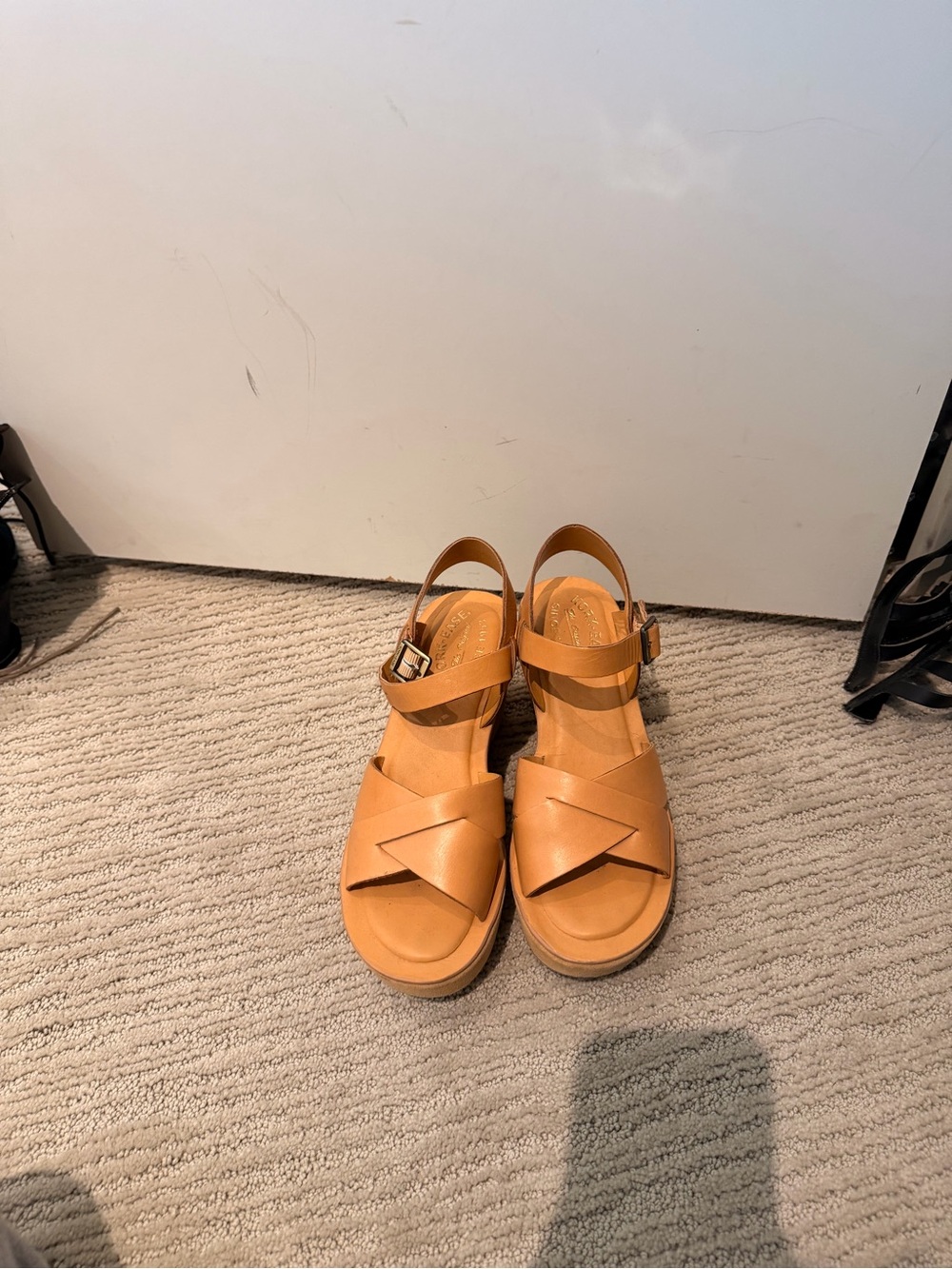 Kork-Ease Tan Leather Crisscross Ankle-Strap Sandals